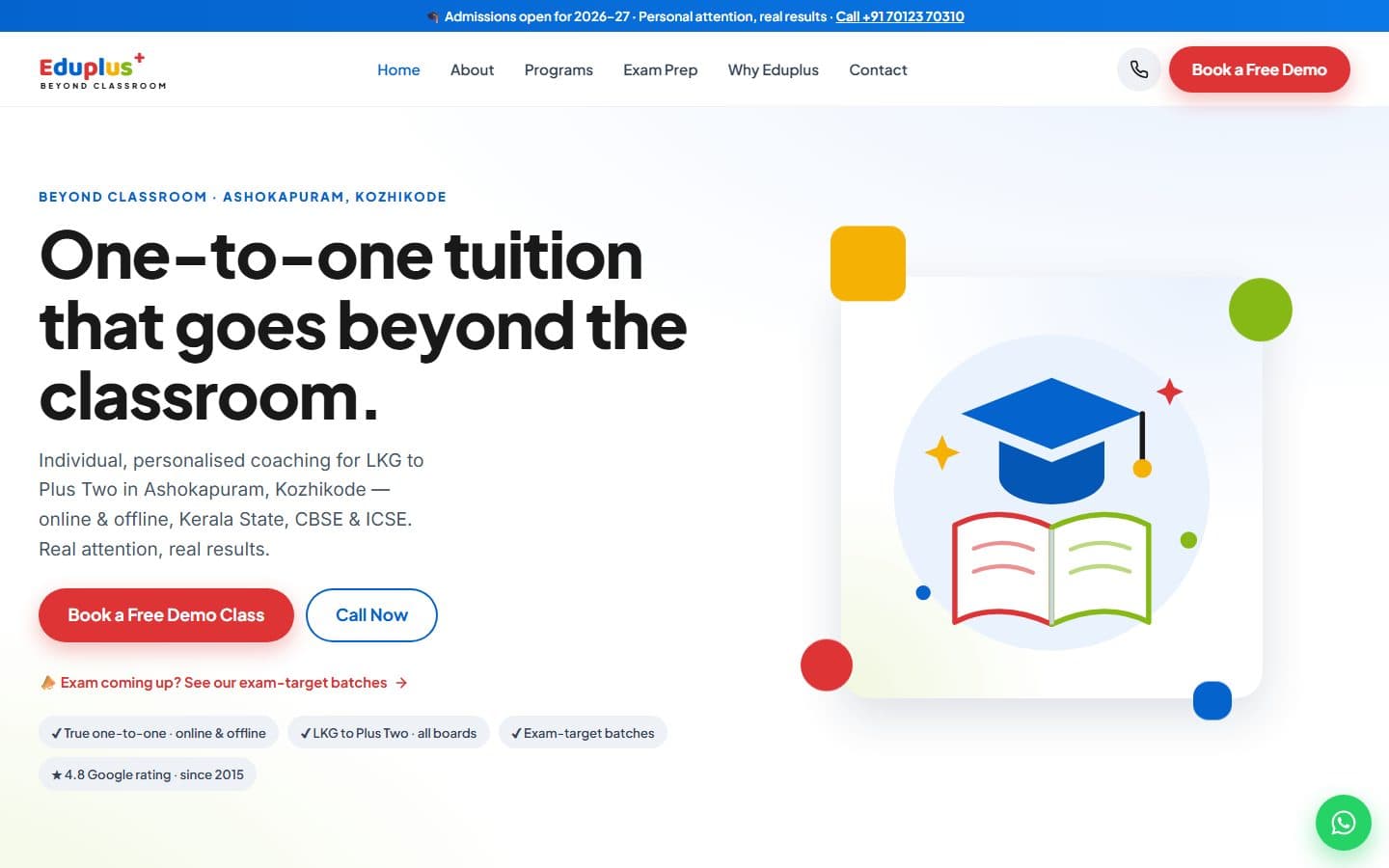 EduPlus Tuitions — Tuition Center website designed by Xplico in Calicut
